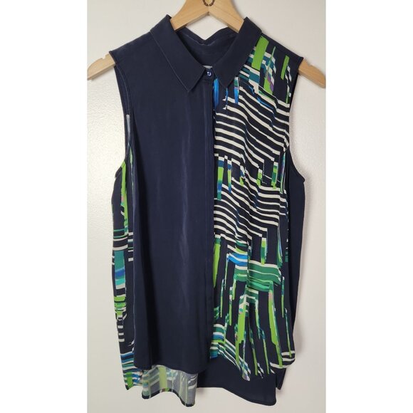 Classiques Entier Women's Sz. L Sleeveless Silk Button Front Colorblock Top - Picture 1 of 6